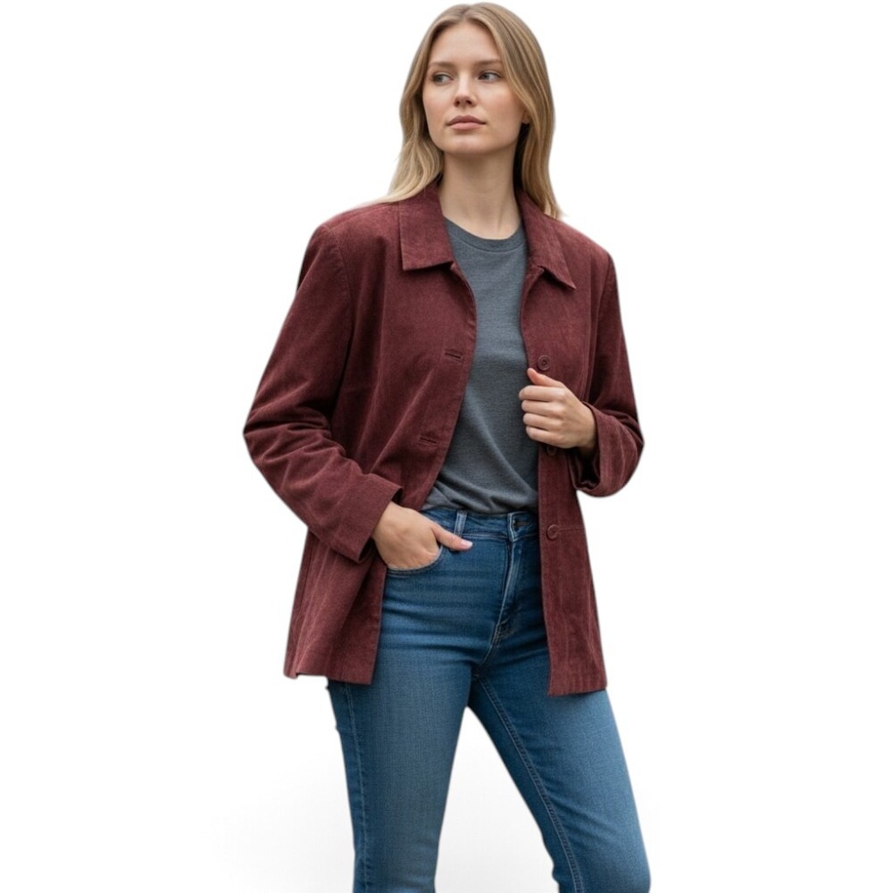 Vtg Caslon Burgundy Suede Leather Jacket 1X Retro 90s W60985 Nordstrum